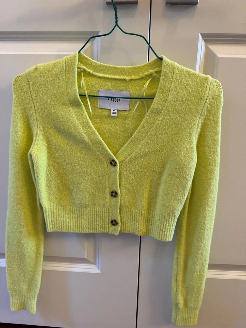 pistola Neon Yellow Cropped V-Neck Cardigan - Picture 1 of 2